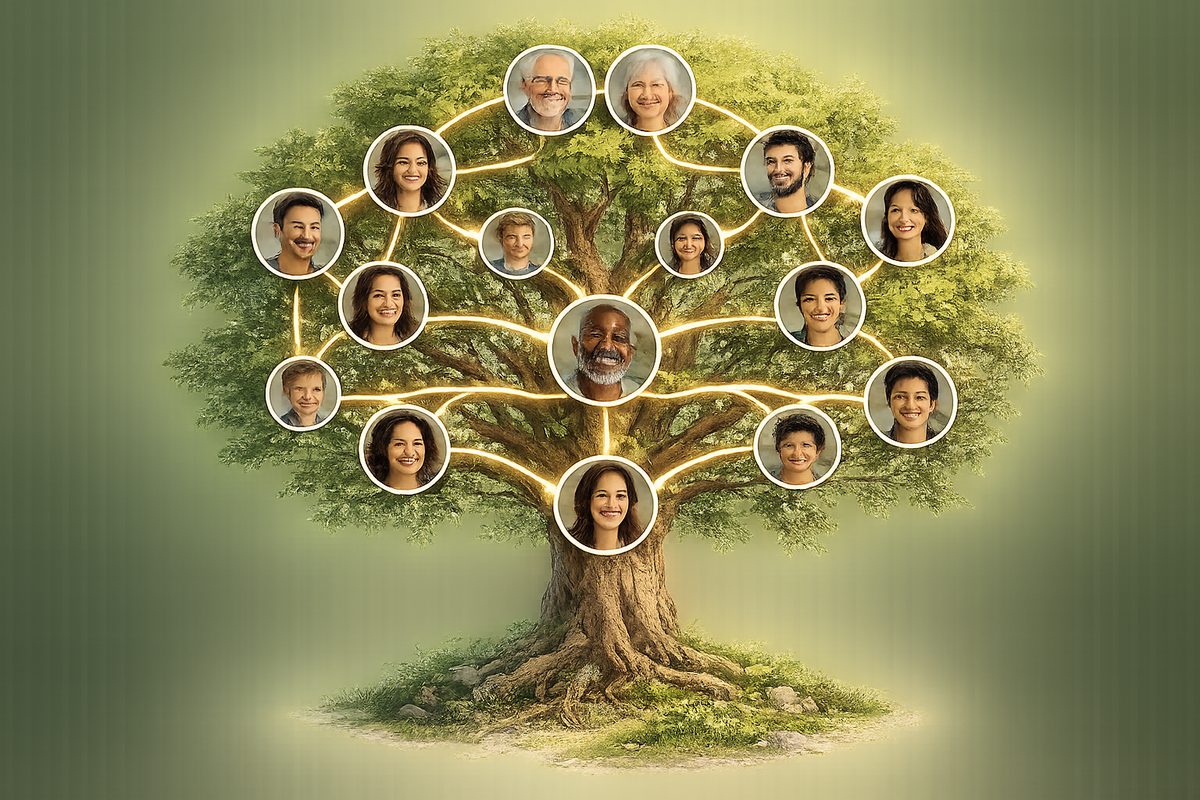 Árbol genealógico con los retratos de la familia